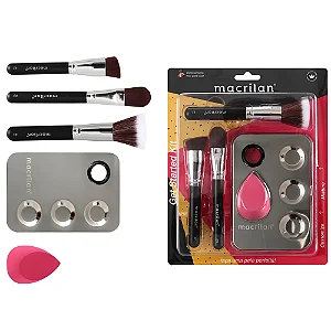 KIT 3 PINCÉIS PARA MAQUIAGEM + 1 ESPONJA E 1 PLACA MACRILAN