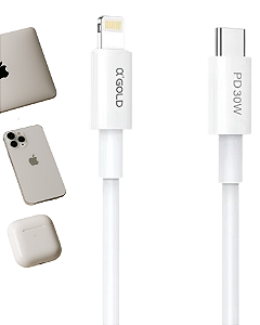 CABO USB 1M TURBO TIPO-C PARA LIGHTNING BRANCO 30W GOLD PRO