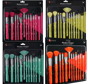 KIT COM 12 PINCÉIS PARA MAQUIAGEM NEON MACRILAN