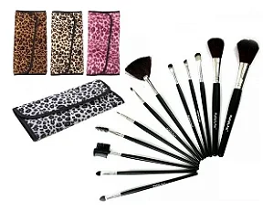 KIT COM 12 PINCEIS PARA MAQUIAGEM COM ESTOJO
