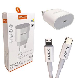 KIT CARREGADOR TURBO 30W A`GOLD CABO TIPO C IPHONE (CA31-2)