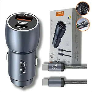 KIT CARREGADOR VEICULAR COM CABO TIPO C CJ13-3 A'GOLD