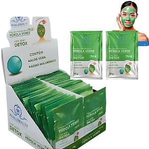 BOX SACHÊ PÉROLA VERDE MÁSCARA FACIAL PEEL OFF PHALLEBEAUTY - 50 UNID.
