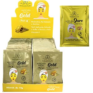 BOX SACHÊ OURO GOLD MÁSCARA FACIAL PEEL OFF PHALLEBEAUTY - 50 UNID.