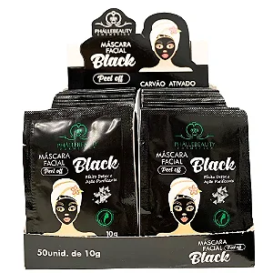 BOX SACHÊ BLACK MÁSCARA FACIAL PEEL OFF PHALLEBEAUTY - 50 UNID.