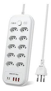FILTRO DE LINHA INOVA 10 TOMADAS USB-C 2500W ANTI ESTÁTICO