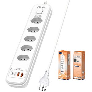 TOMADA DE ALIMENTAÇÃO INOVA 2500W PORTA USB-C ANTI ESTÁTICA