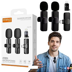MICROFONE LAPELA PLUS SEM FIO TIPO C E IPHONE A GOLD SEM RUÍDO