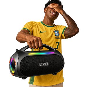 CAIXA DE SOM 60W BLUETOOTH TWS A GOLD IPX6 RGB COM ALÇA