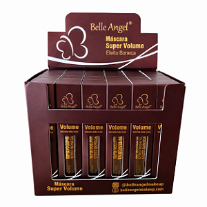 BOX MÁSCARA DE CÍLIOS RÍMEL MARROM SUPER VOLUME EFEITO BONECA BELLE ANGEL 24 UNID.