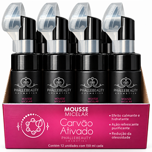 BOX MOUSSE MICELAR FACIAL CARVÃO ATIVADO 150 ML PHÁLLEBEAUTY 12 UNID.