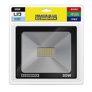 REFLETOR LED PRETO - 30W/6500K - ECONOMAX