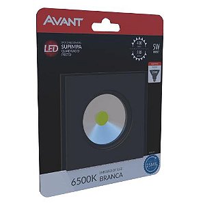 LUMINARIA SPOT LED QUADRADA - PRETA = 05W/6500K - AVANT