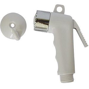 PISTOLA PARA DUCHA HIGIÊNICA COM SUPORTE - BRANCA/CROMADA - HF