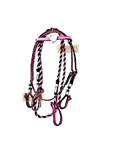 RÉDEA E CABEÇADA ROSA PARA MONTARIA FEMININA
