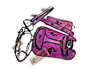 Kit 7pçs Sela Marreca Rosa Trabalhada Montaria Completa