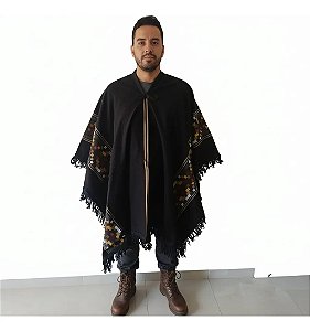 Poncho Pala Argentino Unissex Gola V Pampa - Vários Cores Preto Caramelo Geométrico Unico
