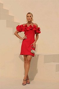 Vestido curto ombro a ombro babado
