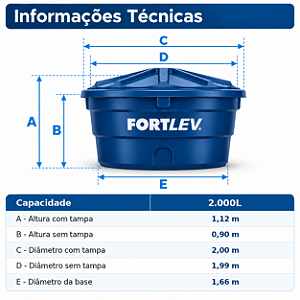 Caixa d Água De Polietileno 2.000L Fortlev