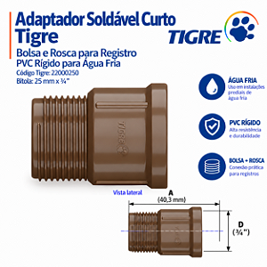 Adaptador Soldável C/ Bolsa E Rosca 25 mm X 3/4'' Tigre