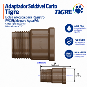 Adaptador Soldável C/ Bolsa E Rosca 40 mm X 1.1/4'' Tigre