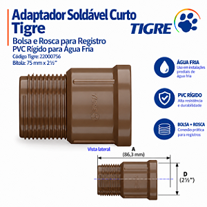 Adaptador Soldável C/ Bolsa E Rosca 75 mm X 2.1/2'' Tigre
