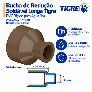 Bucha Soldável De Redução Longa 50 mm X 32 mm Tigre