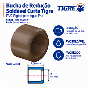 Bucha Soldável De Redução Curta 50 mm X 40 mm Tigre