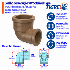 Joelho 90º Soldável Redução 32 mm X 25 mm Tigre