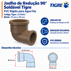 Joelho 90º Soldável Redução 25 mm X 20 mm Tigre