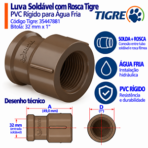 Luva Soldável Com Rosca 32 mm X 1'' Tigre
