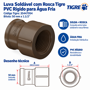 Luva Soldável Com Rosca 50 mm X 1.1/2'' Tigre