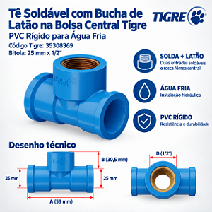 Te Azul Soldável C/ Bucha Latão 25 mm X 1/2'' Tigre