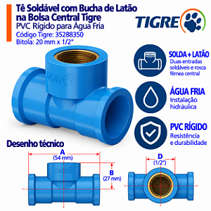 Te Azul Soldável C/ Bucha Latão 20 mm X 1/2'' Tigre