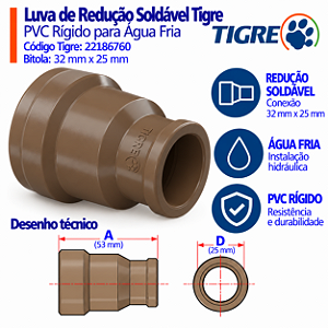 Luva De Redução Soldável 32 mm X 25 mm Tigre