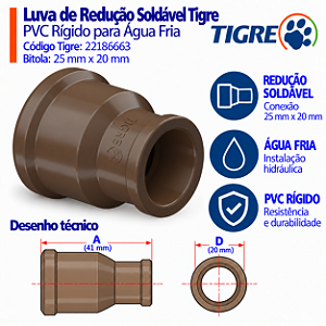Luva De Redução Soldável 25 mm X 20 mm Tigre