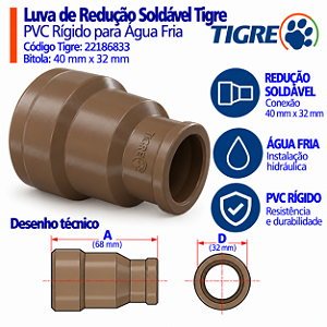 Luva De Redução Soldável 40 mm X 32 mm Tigre