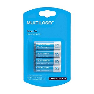 KIT 4 PILHAS RECARREGAVEIS AA (2500MAH) MULTILASER