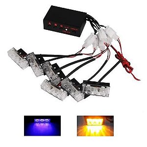 JOGO LED STROBO 6X3 12V ALERTA EMERGENCIA - AZUL E LARANJA