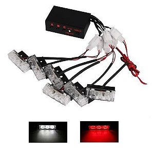 JOGO LED STROBO 6X3 12V ALERTA EMERGENCIA - BRANCO E VERMELHO