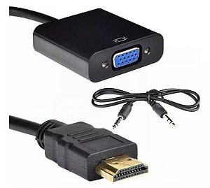 CABO ADAPTADOR CONVERSOR DE HDMI P/ VGA COM CABO DE AUDIO P2