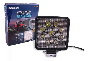 FAROL AUXILIAR 12V24V 6000K 27W 9 LEDS QUADRADO TECHONE