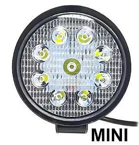 MINI FAROL AUXILIAR LED MILHA 27W REDONDO 8,5CM 12/24V 6000K