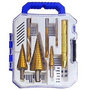 ESTOJO COM BROCAS ESCALONADAS 4 A 32MM BROCAS CORTE E PUNÇAO
