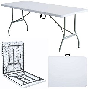 MESA DOBRAVEL VIRA MALETA CAMPING PRAIA 180CM x 75CM BRANCA