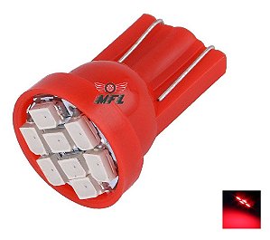 LAMPADA T10 8 LED W5W VERMELHO 12V