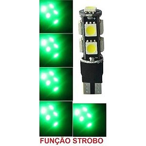 LAMPADA T10 CAMBUS FLASH STROBO 9 LED W5W VERDE 12V