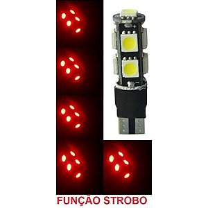 LAMPADA T10 CAMBUS FLASH STROBO 9 LED W5W VERMELHO 12V