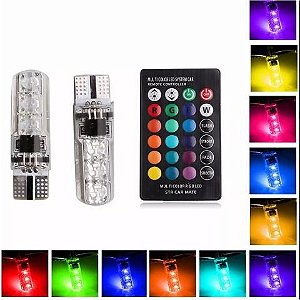 LAMPADA T10 RGB W5W CORES STROBO CONTROLE REMOTO 12V