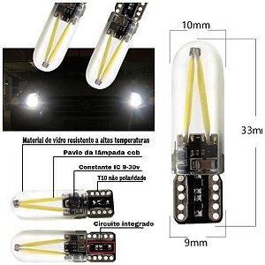 LAMPADA T10 SILICONADA COB FILAMENTO LED W5W BRANCO 12V